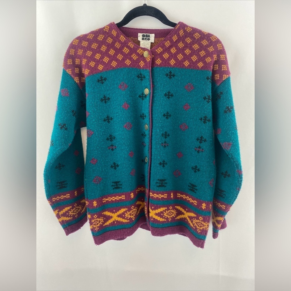 Vintage Knit Wool Blend Sweater with Brass Tone Buttons Cardigan Size M‎ Italy